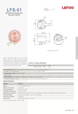Миниатюрный переключатель давления и вакуума LFS-01