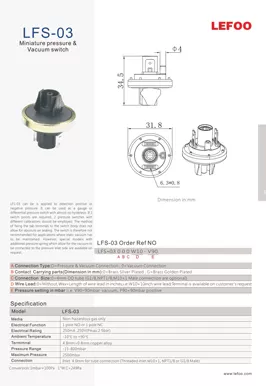 Миниатюрный переключатель давления и вакуума LFS-03